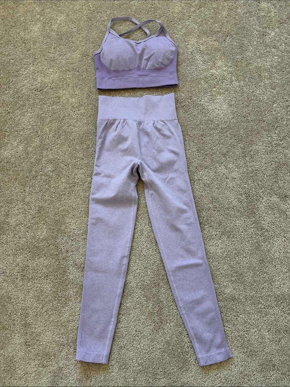 ‼️ Lavender High-Waist Leggings & Crisscross Sports Bra Set ‼️